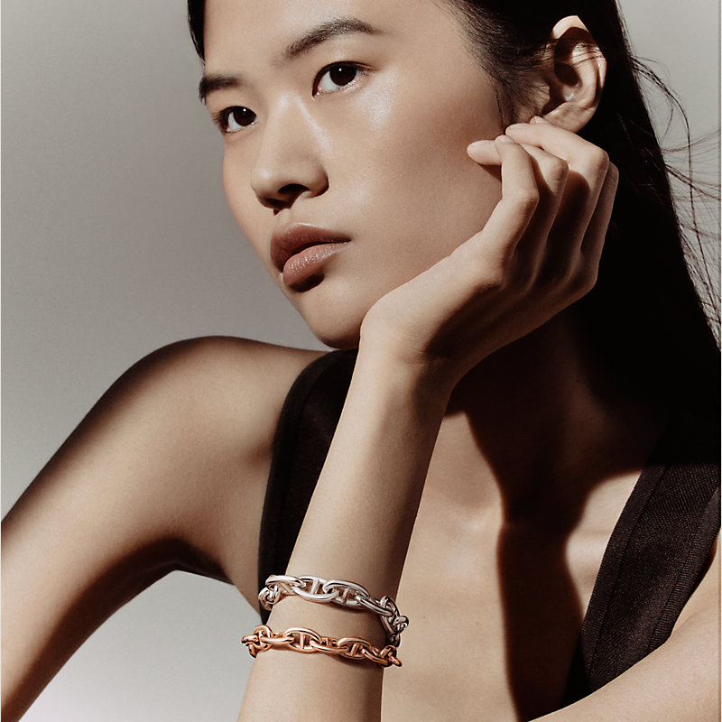 Chaine d'ancre bracelet, double band in rose gold and sterling